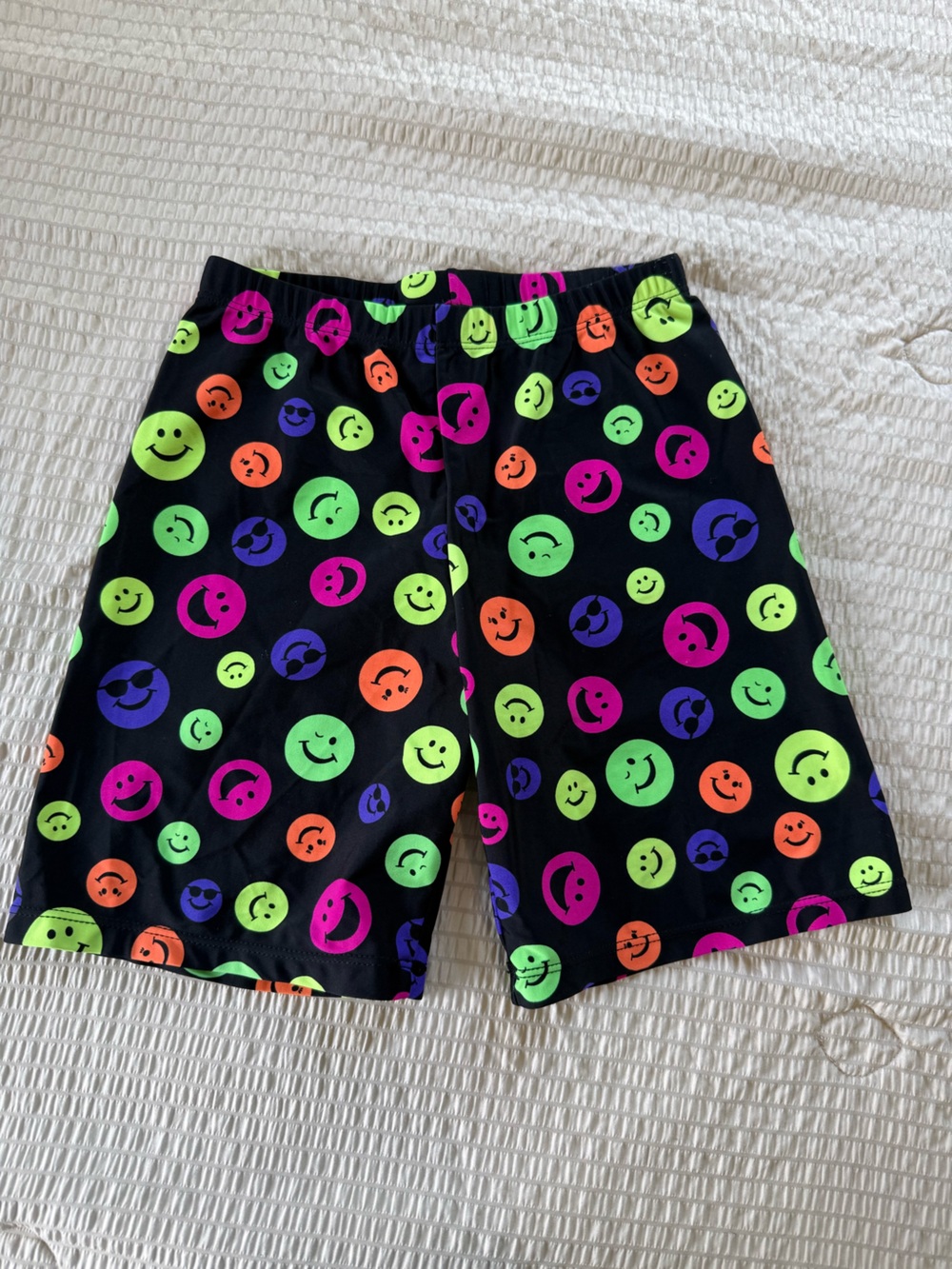 Vintage Made in USA Black Bike Shorts Neon Smileys medium